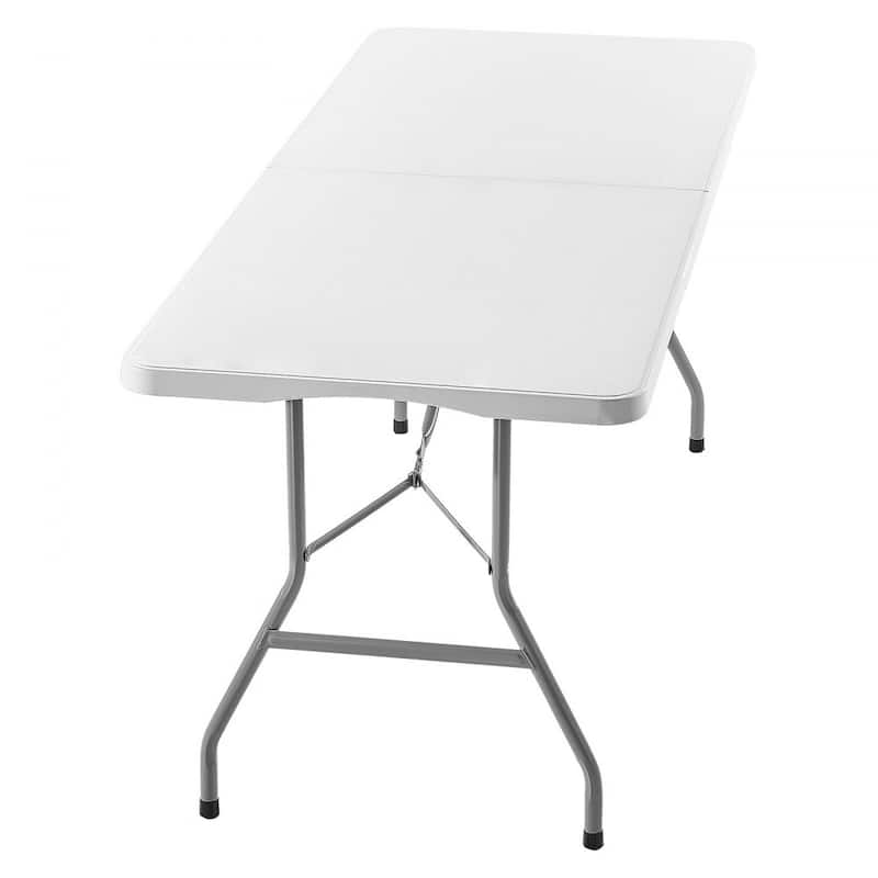 6ft White HDPE Folding Portable Camping Table with Carbon Steel Legs for 4-6 Person for Picnic or BBQ