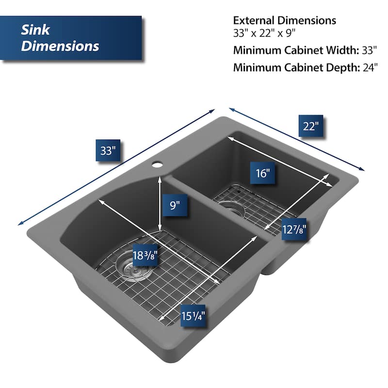 Karran Drop-In Quartz 33 in. 1-Hole 60/40 Double Bowl Kitchen Sink Kit