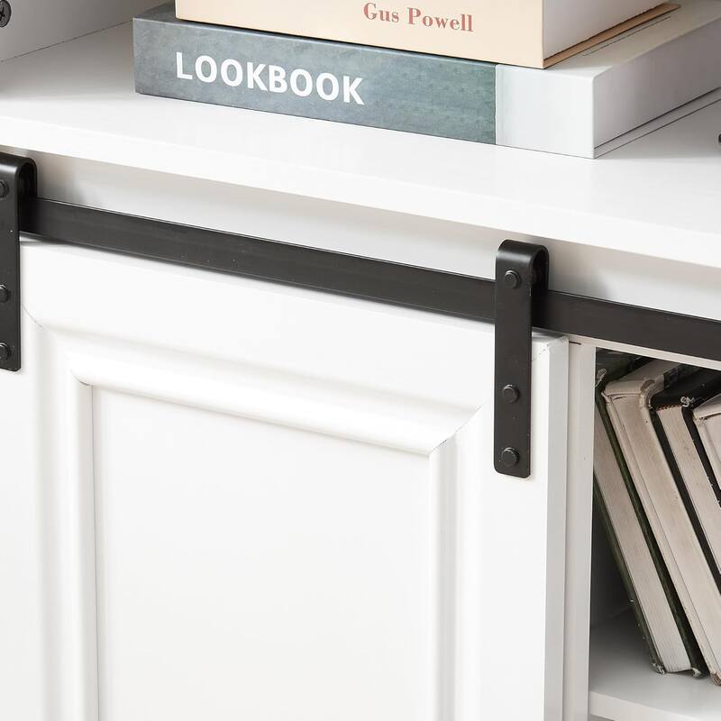 Roomfitters Mid Century Modern Media Console Table, Storage Cabinet, Multipurpose Sliding Door TV Cabinet
