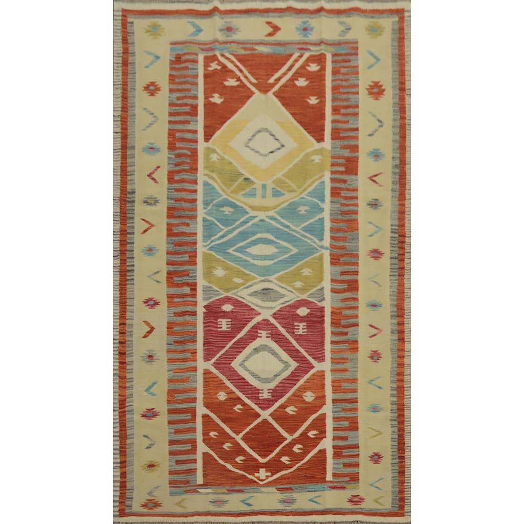 Hand Woven Southwestern Wool Multi-Colored Geometric Area Rug - 8' 3'' X 5' 1''