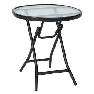 Costway Patio Folding Round Glass Side Table Bistro Coffee Table Plant - See Details
