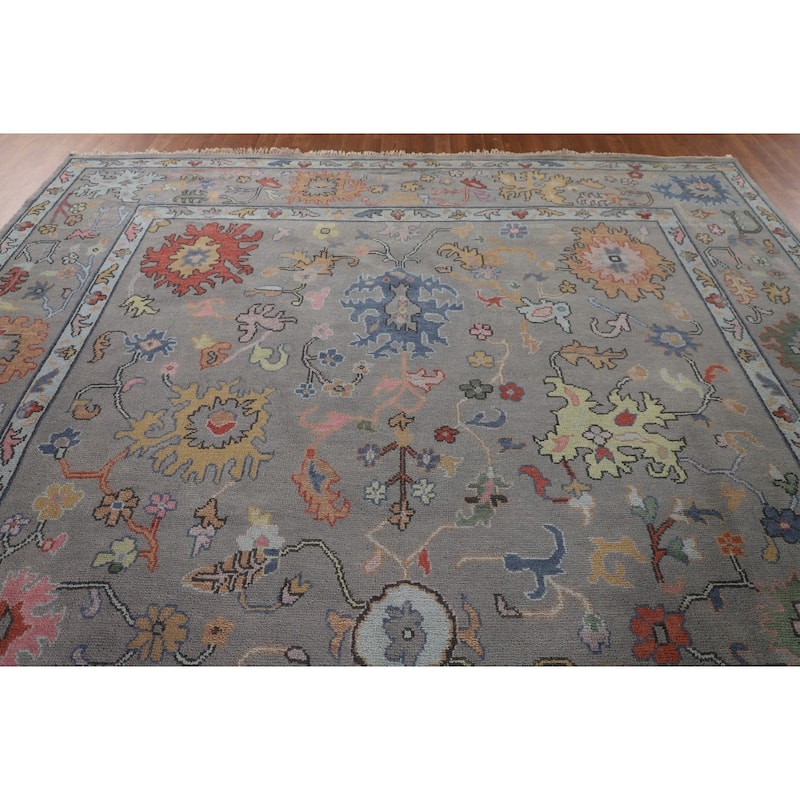 Floral Gray Oushak Oriental Large Area Rug Handmade Wool Carpet - 9'11"x 13'10"