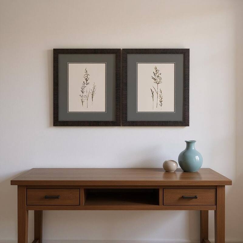 HomeRoots Set Of Two Delicate Stems Brown Framed Wall Art - 15.00 in. x 17.00 in.  x 2.00 in.