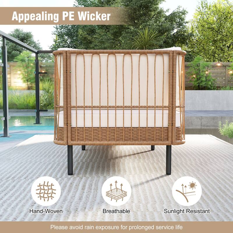 Gymax Patio Wicker Daybed w/Seat Back Cushions Robust Metal Legs For