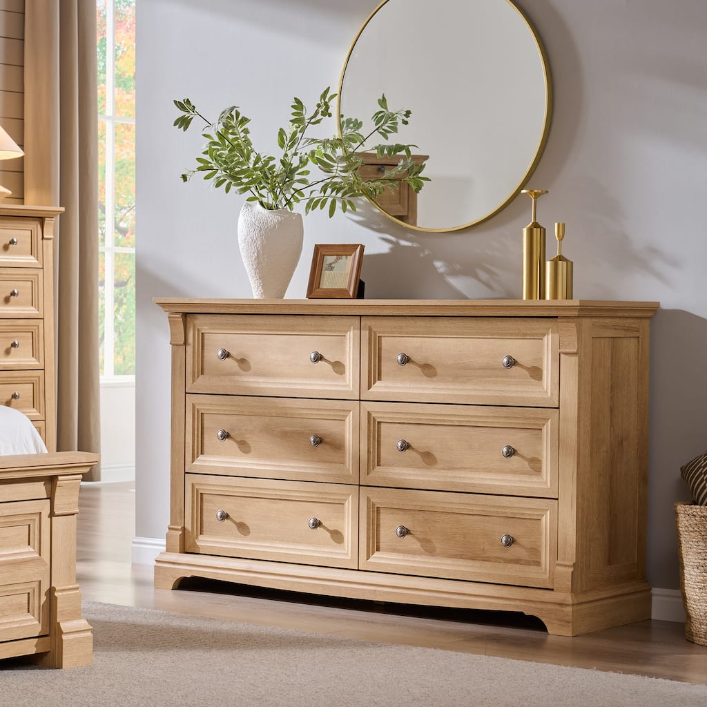 Farmhouse 6-Drawer Dresser for Bedroom, Wood Rustic Chest of Drawers