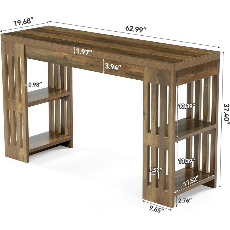 Bar Table with Wine Rack, 63 Inch Wooden Bistro Table, Large Home Bar Unit, Pub Table with Storage Shelves