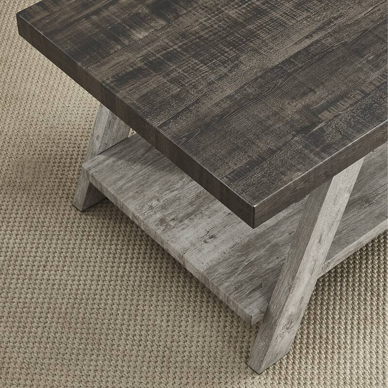 24" Modern Round End Table with Storage Shelf and Overextended Rectangular Top