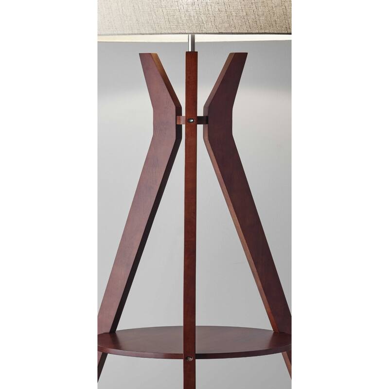 Brown Solid Wood Tripod Floor Lamp with White Fabric Drum Shade Rotary Switch - 20” x 20” x 59.5” (D x W x H)