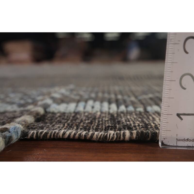 Striped Brown Moroccan Area Rug Handmade Wool Carpet - 8'10"x 12'7"