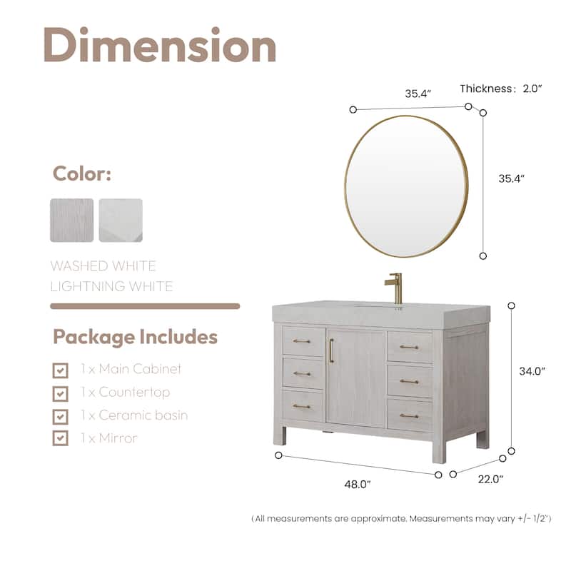 Leon 48 in. Single Bathroom Vanity with Composite Stone Top