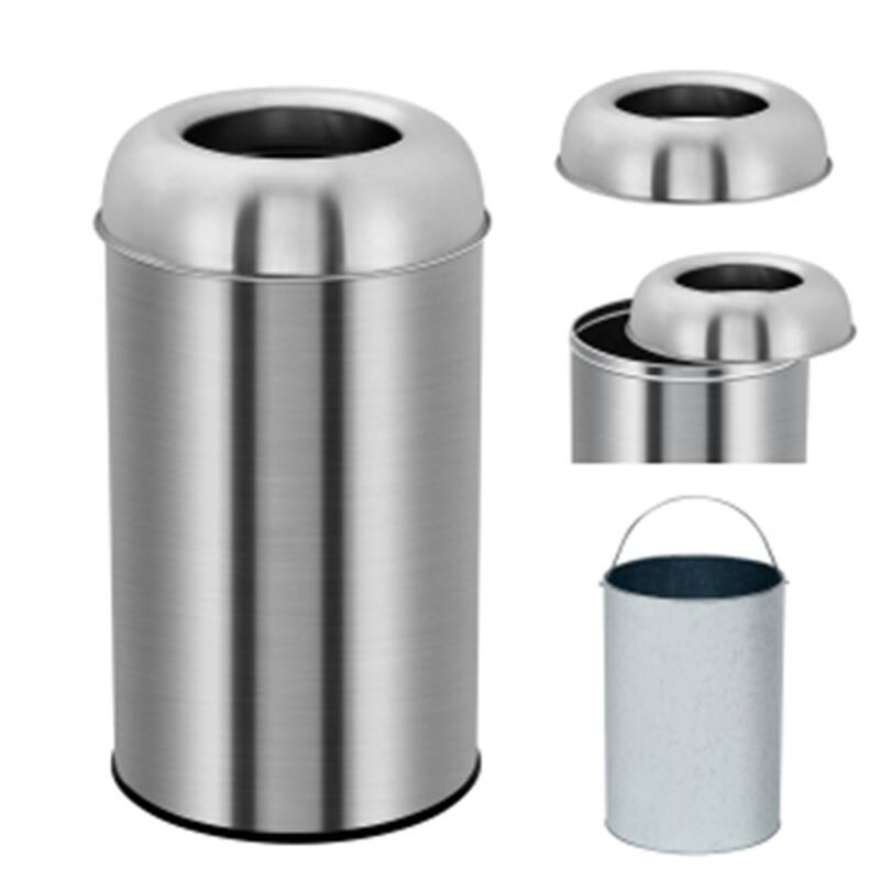 18.5 Gallon/70 L Open Top Commercial Stainless Steel Garbage Can for Restaurant, Home, Office - Silver