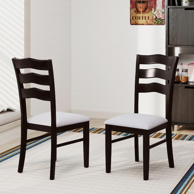 Gymax Dining Chairs Set of 4 Fabric Rubber Wood Legs Padded Seat Wavy