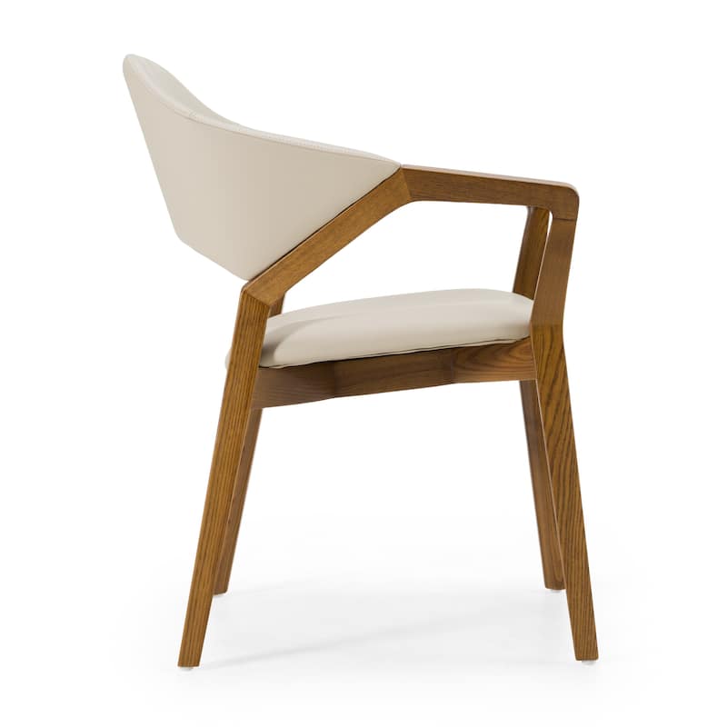 Modrest Ocasio Mid-Century Modern Cream Vegan Leather & Walnut Dining Chair