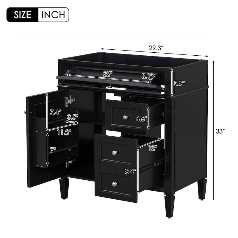 Roomfitters 30" Bathroom Vanity Cabinet with 2 Drawers, Sink Base Only, Sleek Modern Design for Bathroom Storage, Black