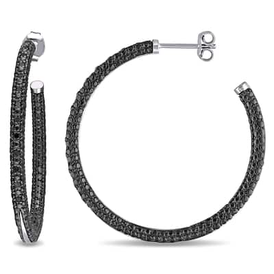 Miadora Sterling Silver 1/4ct TDW Black Diamond Hoop Earrings - 39.4 mm x 2.9 mm x 39.4 mm - 39.4 mm x 2.9 mm x 39.4 mm