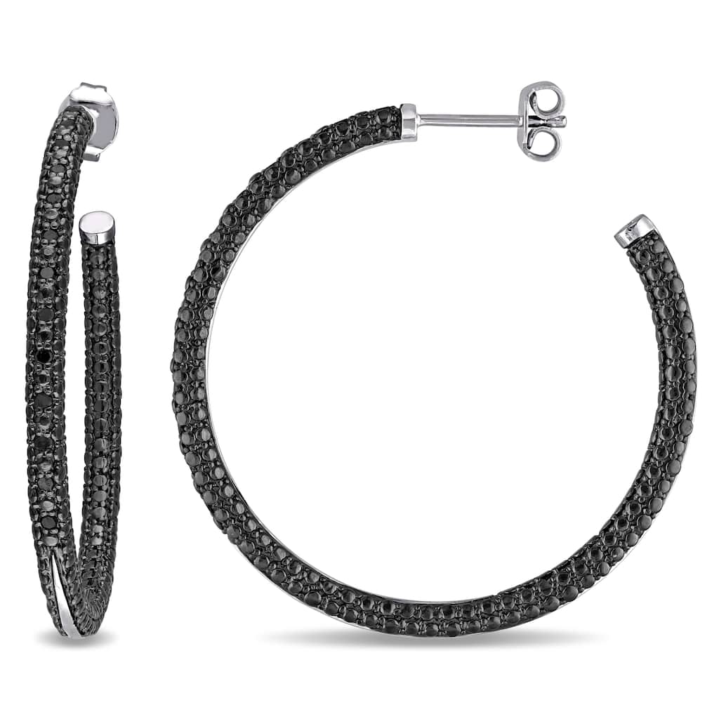 Miadora Sterling Silver 1/4ct TDW Black Diamond Hoop Earrings - 39.4 mm x 2.9 mm x 39.4 mm - 39.4 mm x 2.9 mm x 39.4 mm