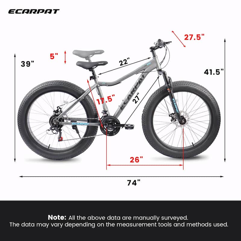 26" Mountain Bike - Front Suspension Shock Absorption, Disc Brakes, 21-Speed Gear System