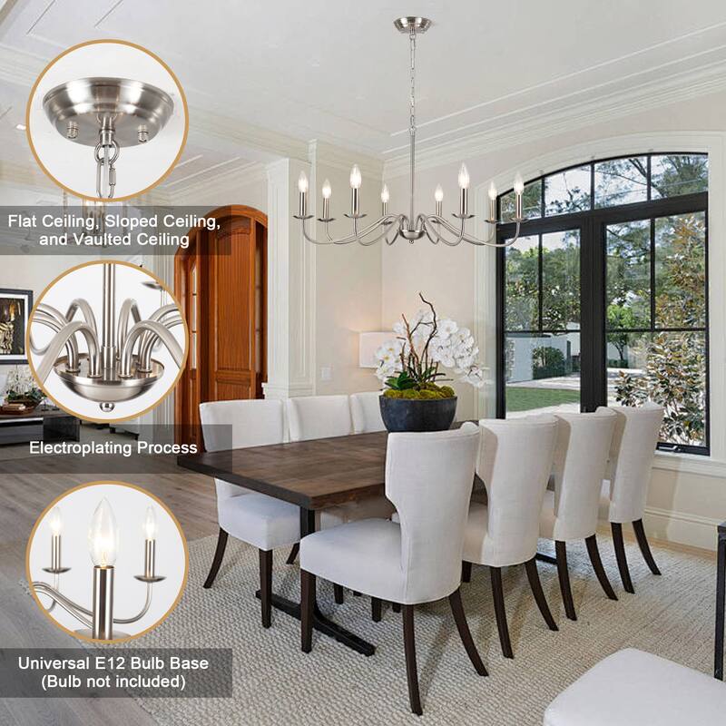 8-Light Farmhouse Candle Chandelier for Bedroom, Kitchen, Living Room and Foyer