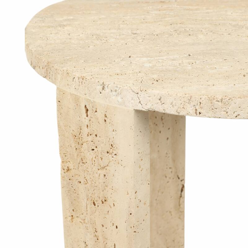Stone Marble Accent Table Decorative Round Casual Style - 22" Ivory - 18" x 18" x 22"