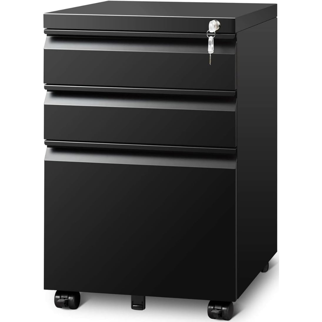 3-Drawer Mobile File Cabinet with Lock for Home Office Fits A4/Letter/Legal Size Matte