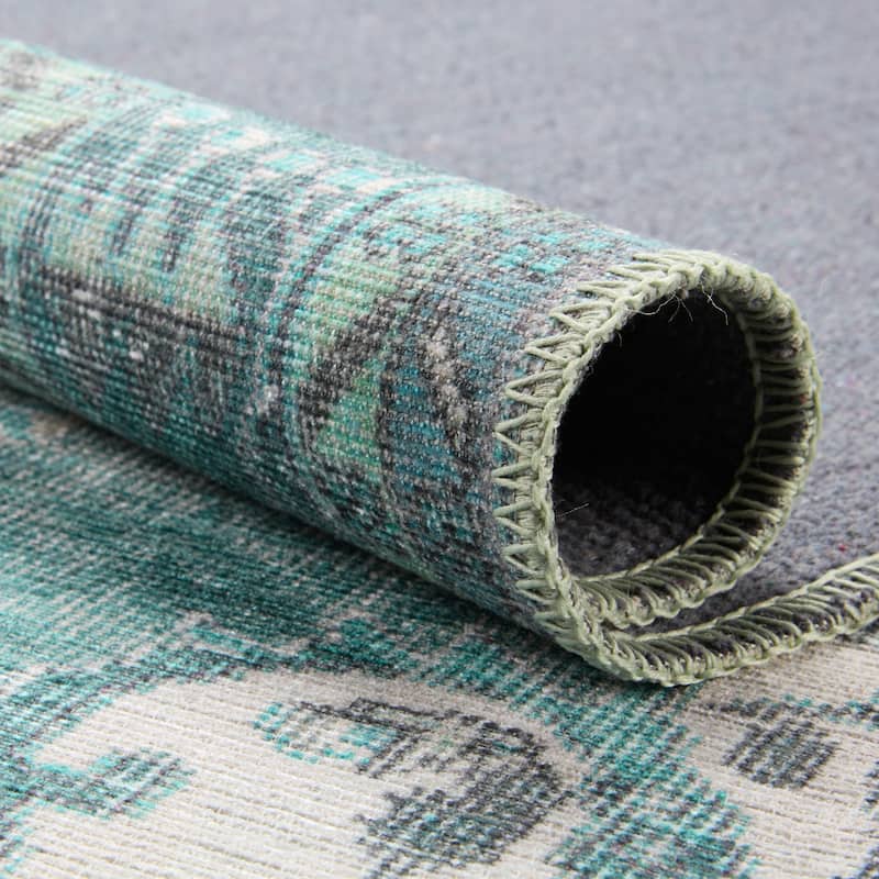 Machine Washable Kate Lester + Jaipur Living Tamara Medallion Teal and Green Area Rug