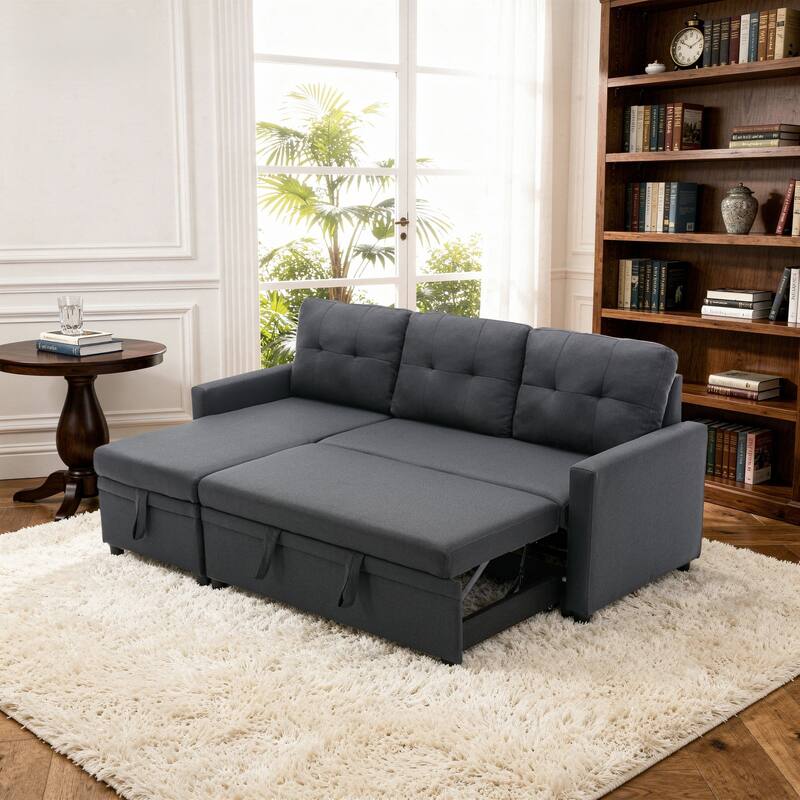 Modern Pull Out Sectional Sofa Bed Couch with Storage Chaise for Living Room
