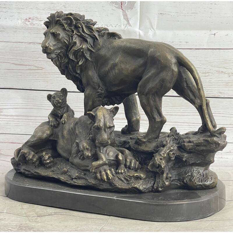 African Lion Family Wild Life Bronze Sculpture Indoor Outdoor Home Decor By Barye