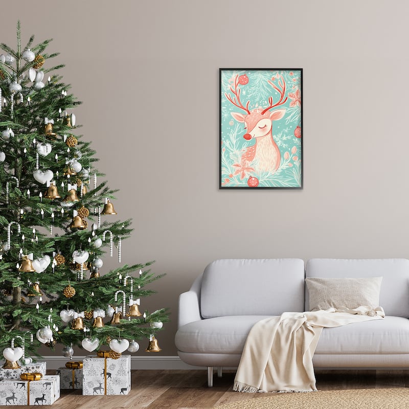 Stupell Pink & Blue Vintage Reindeer Framed Giclee Art Design By Arlington Prints