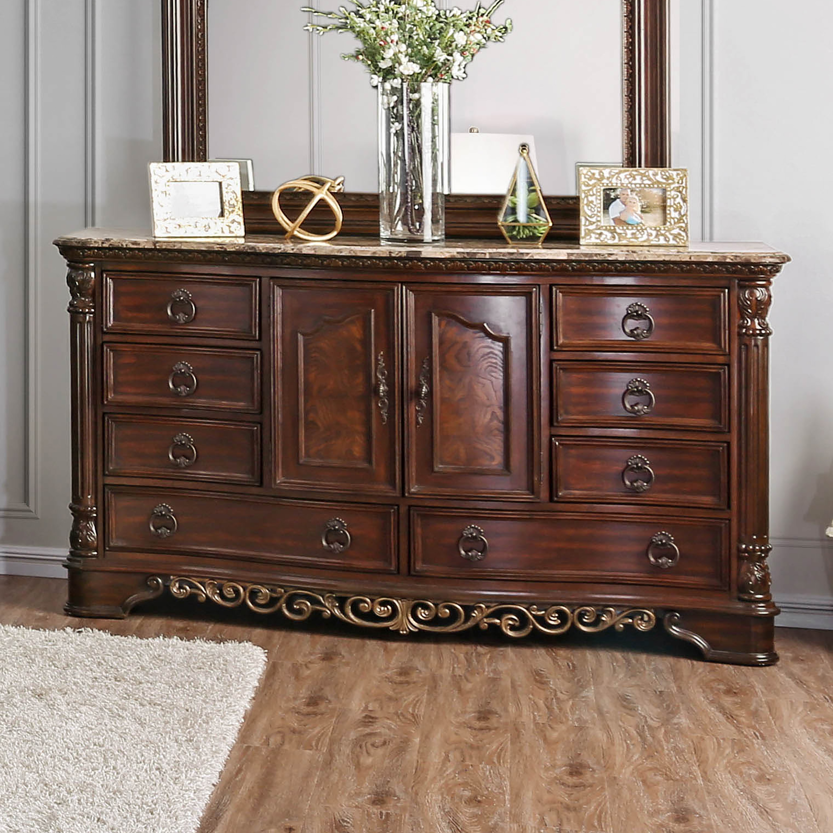 Furniture of America Pune Transitional Cherry 56-inch Wide 8-Drawer Wood Dresser
