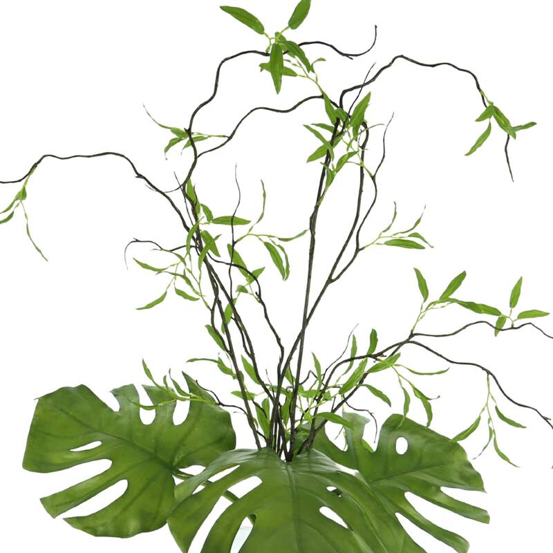 Philo Leaf and Willow Branch Arrangement in a Clear Glass Vase - Green