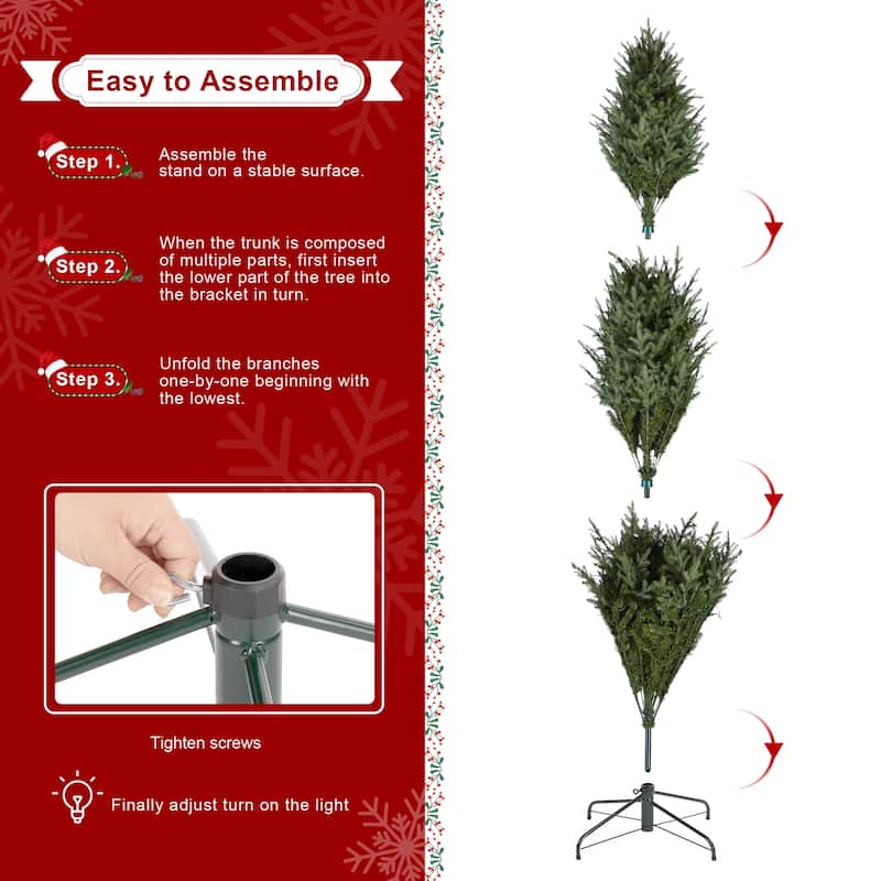 Glitzhome 7.5ft/9ft/11ft Pre-Lit Green Full Fir Artificial Christmas Tree with 1800/2450/3200 LEDs Simple Setup