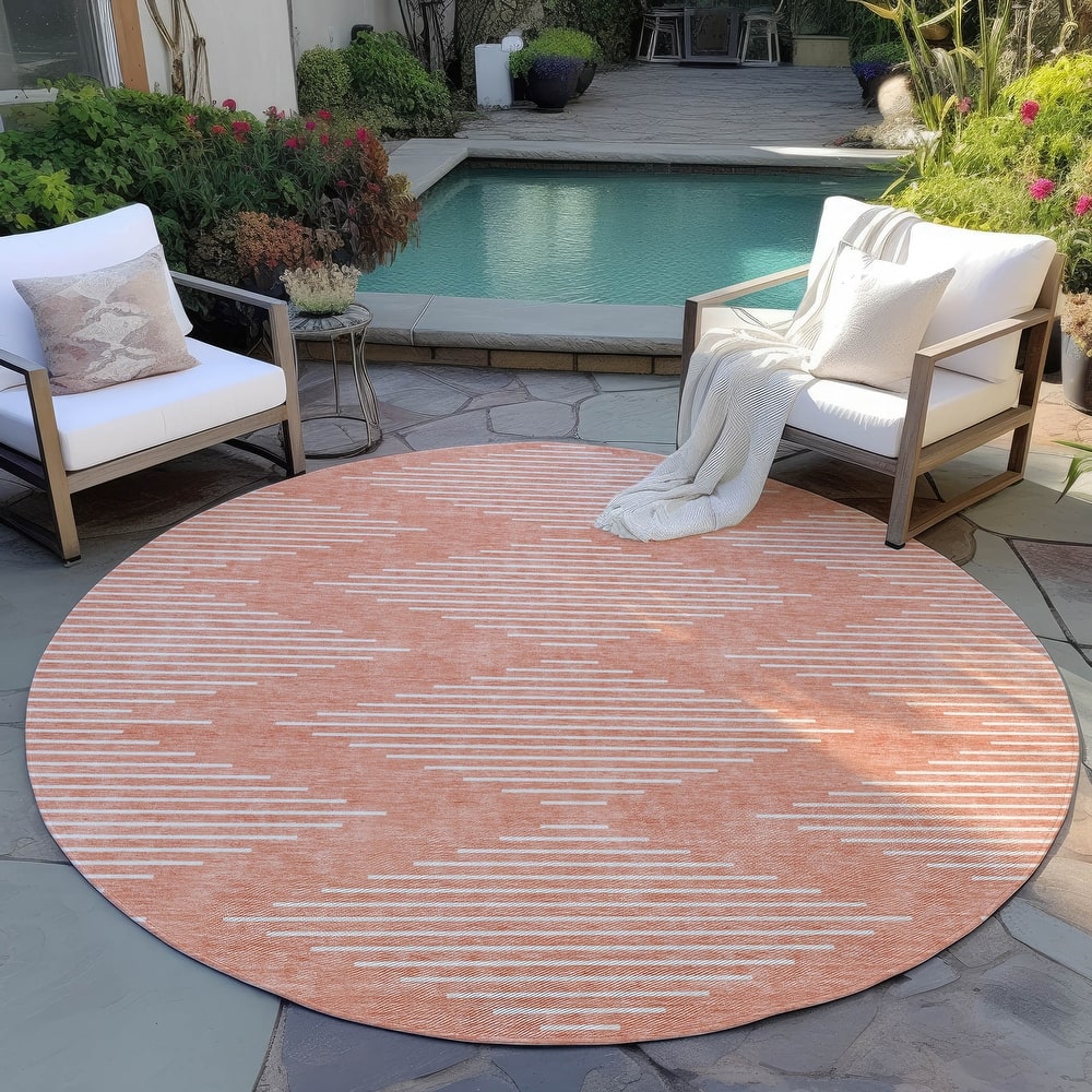 Machine Washable Indoor/ Outdoor Modern Stripe Chantille Rug