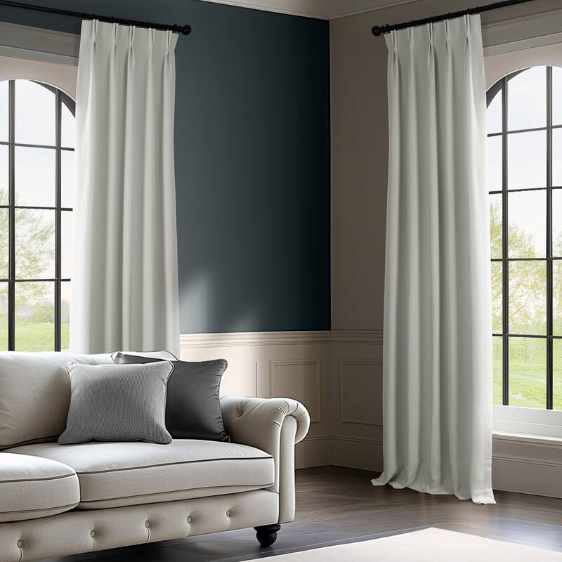 Exclusive Fabrics French Pleated Textured Faux Linen Room Darkening Curtains for Bedroom & Living Room Curtains Single Panel