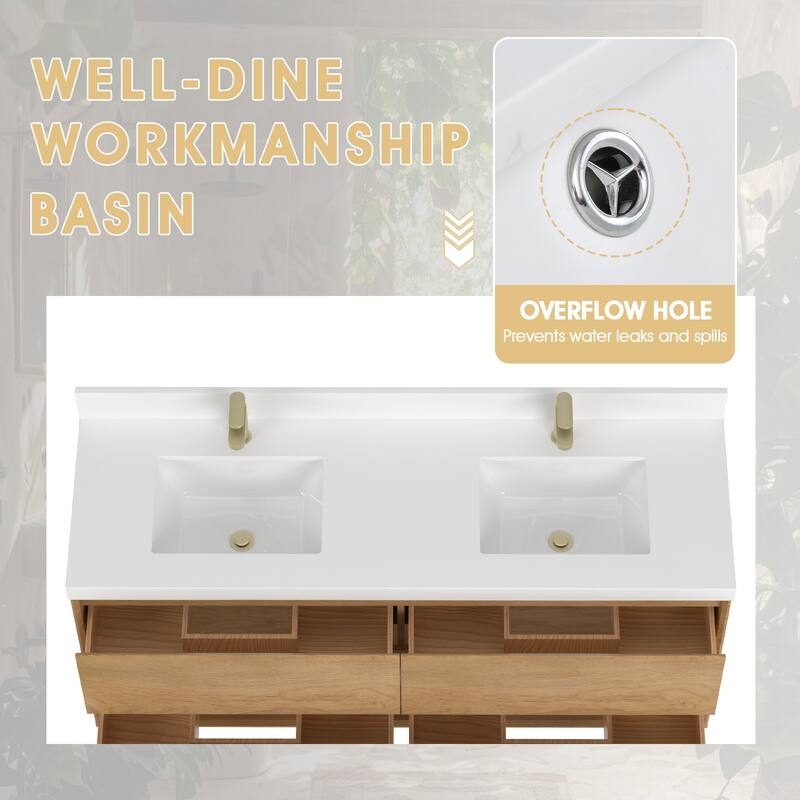 Sylphar 60 in. Toffee Oak Bath Vanity with Undermount Sink, 3 Top Options