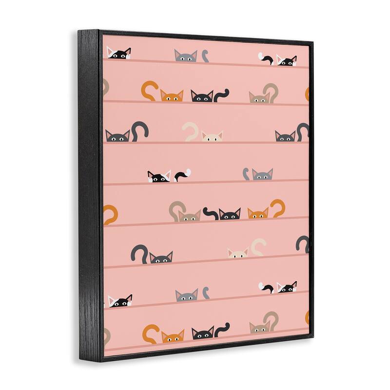 Stupell Peeking Cats on Pink Framed Giclee Art Design By Sazerelli Designs
