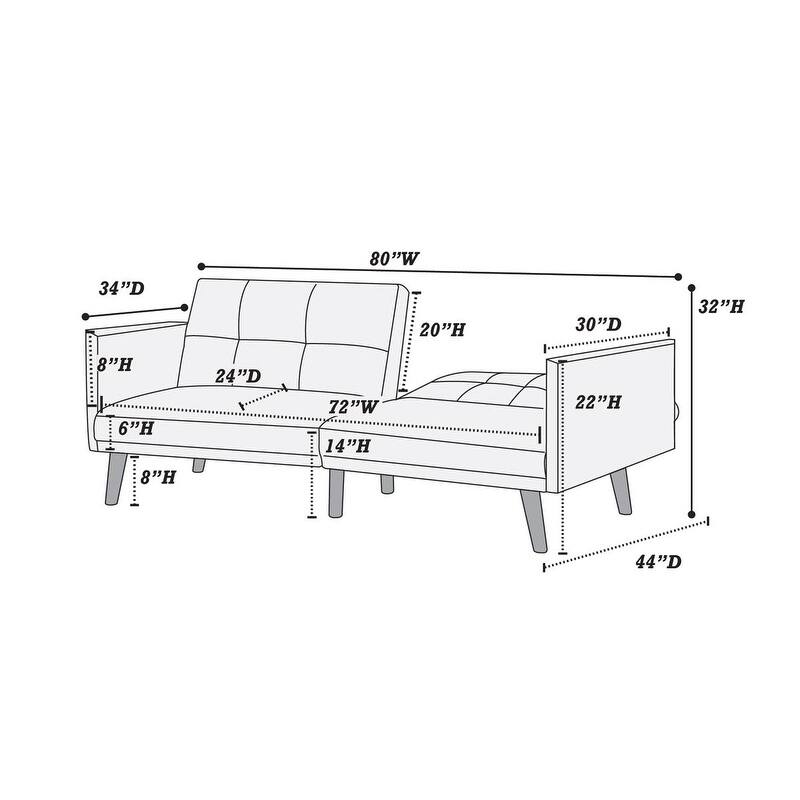 Adjustable Sofa Bed with Tufted Cushions, Convertible Couch with Storage