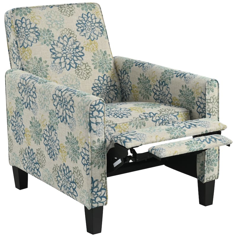 Recliner Chair with Adjustable Push-Back Mechanism, Armchair with Wood Legs, Deep Seating Lounge Chaise Chair