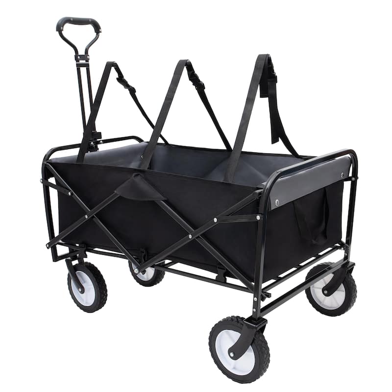 Heavy-Duty All-Terrain Folding Wagon - 360lb Capacity with Storage Straps, Black