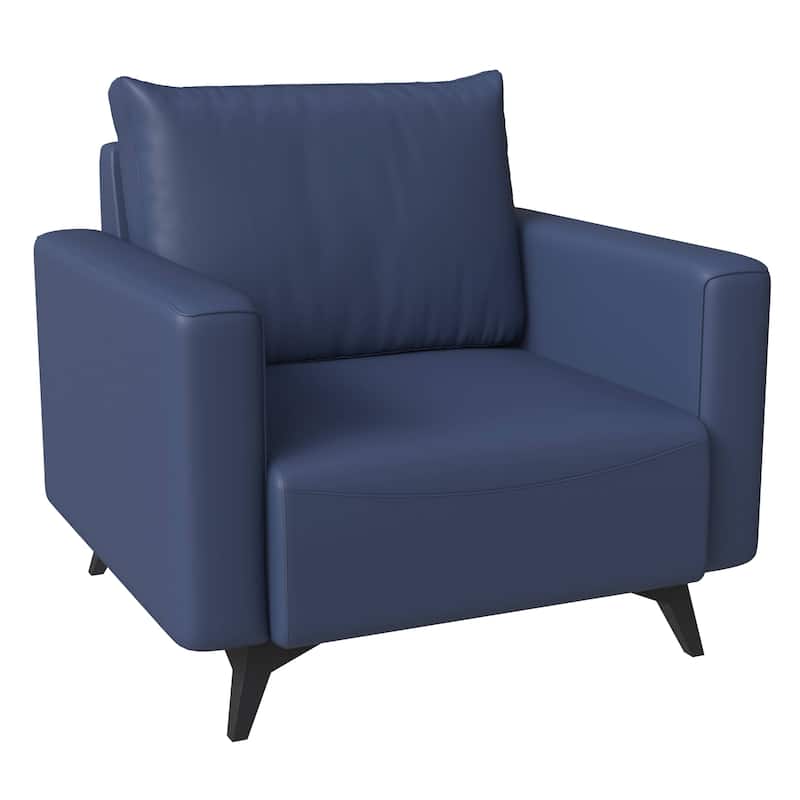 Single-Seater Sofa Modern Armchair Upholstered Vegan Leather with Metal Legs Removable Cushions Inno Series by LeisureMod - Dark Blue