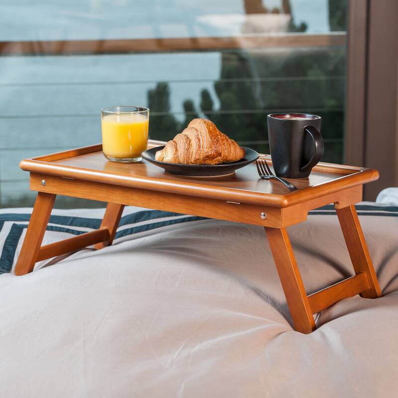 Arlo Breakfast Tray with Flip Top Teak Finish