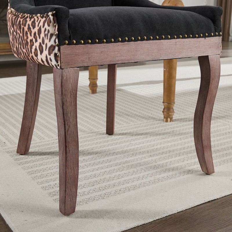 Thickened Fabric Side Dining Chair w/ Toned Bronze Nail Head Set of 2 - Beige