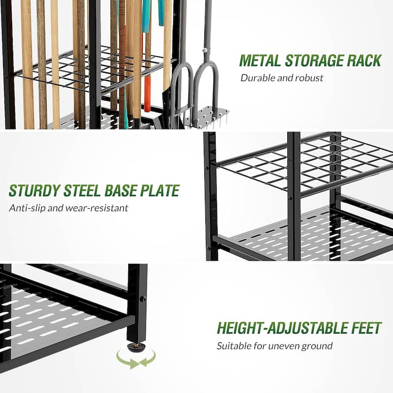 Sttoraboks Tool Organizer, 50-Tool Yard Rack for Garage Storage Hooks, Heavy-Duty Steel, Shed, Outdoor, Home, Black