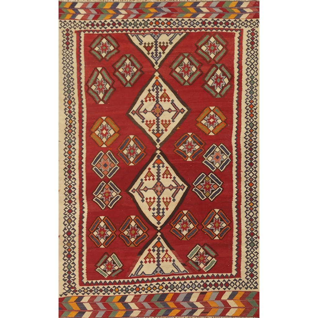 Vegetable Dye Kilim Qashqai Persian Vintage Hand-Woven Wool Carpet - 4'5" x 7'7"