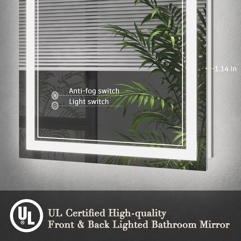 LED Bathroom Mirror with UL Listed, High Brightness, Anti-Fog, 3 Color Temperature, Dimmable
