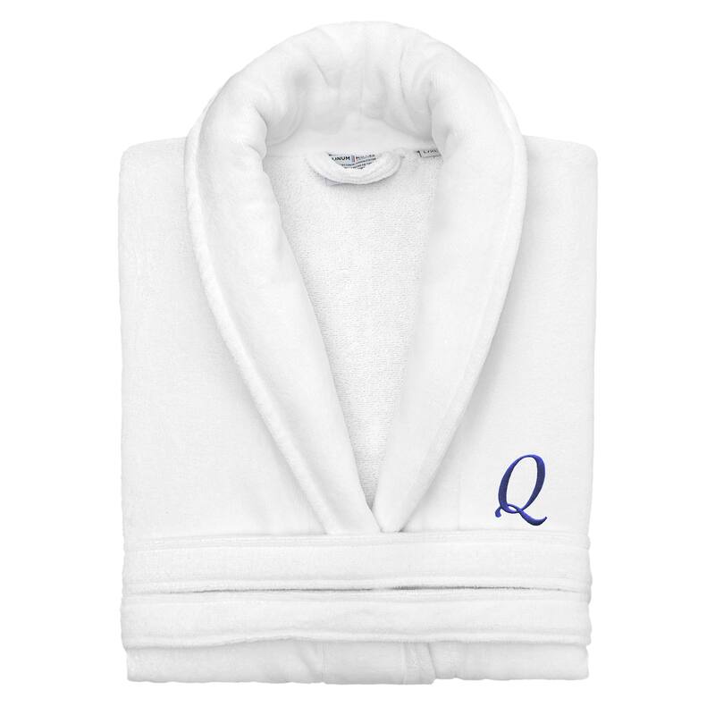 Authentic Hotel and Spa 100% Turkish Cotton Personalized Unisex Anovia Velour Bathrobe - Navy Script Font - Large/XLarge - Q
