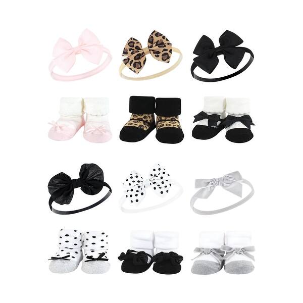 slide 1 of 1, Hudson Baby Infant Girl 12Pc Headband and Socks Giftset, Leopard Black Silver, One Size - Leopard Black Silver Leopard Black Silver - One Size