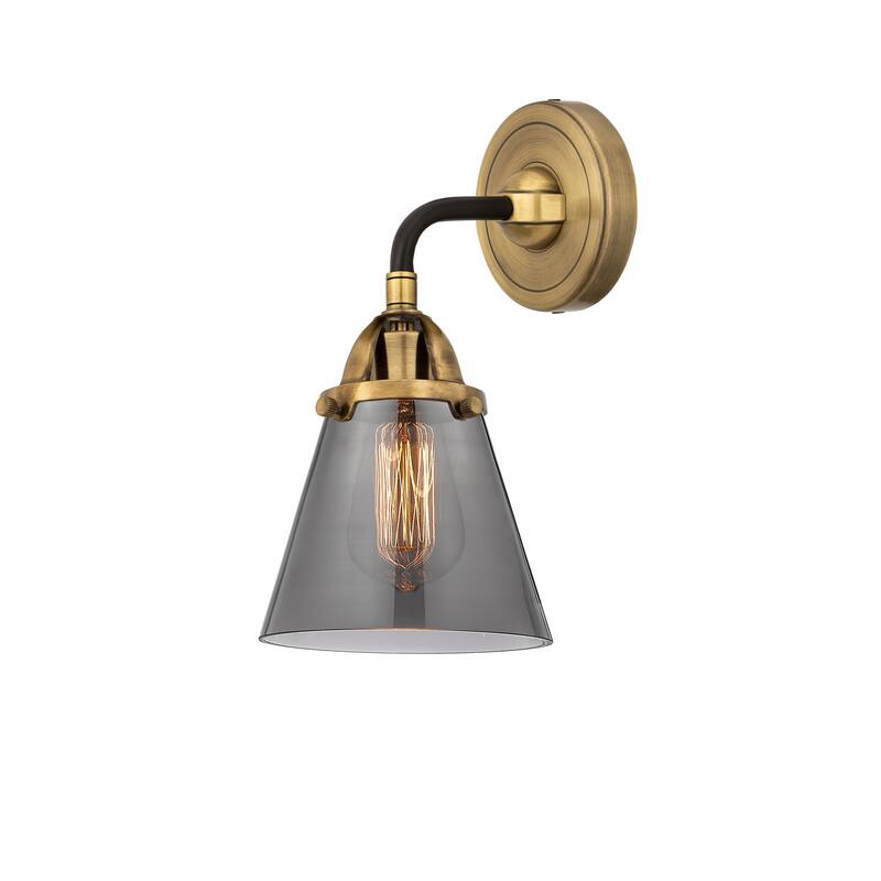 Innovations Lighting Nouveau 2 Cone - 1 Light 6" Sconce - Black Antique Brass/Light Smoke