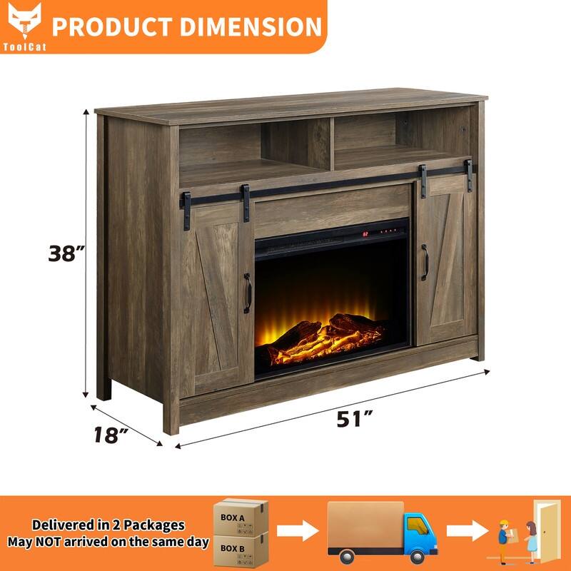 58-60" Fireplace TV Stand for 55-65" TVs w/ 18-23" Insert Farmhouse/Modern/Rustic Barn/Glass Doors Espresso/Grey/Brown/White Oak