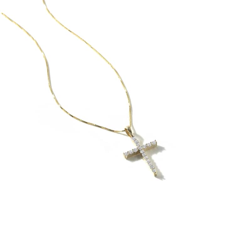 1/4ct TDW Lab-grown Diamond Cross Pendant Necklace in 14k Gold for Women - Yellow