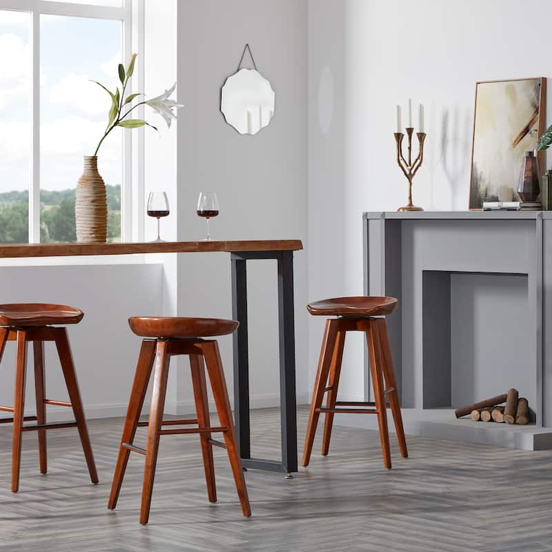 Bali Backless Wood Swivel Indoor Barstool - N/A - Walnut - Bar Height